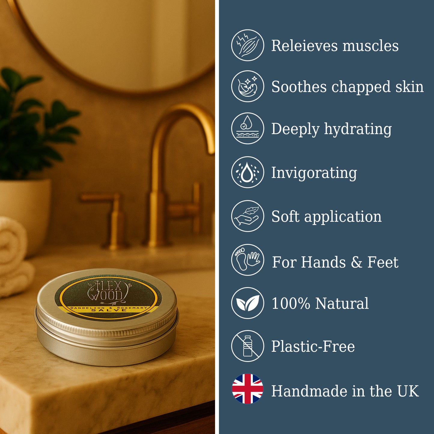 Dandelion and Rosemary Salve in the bathroom