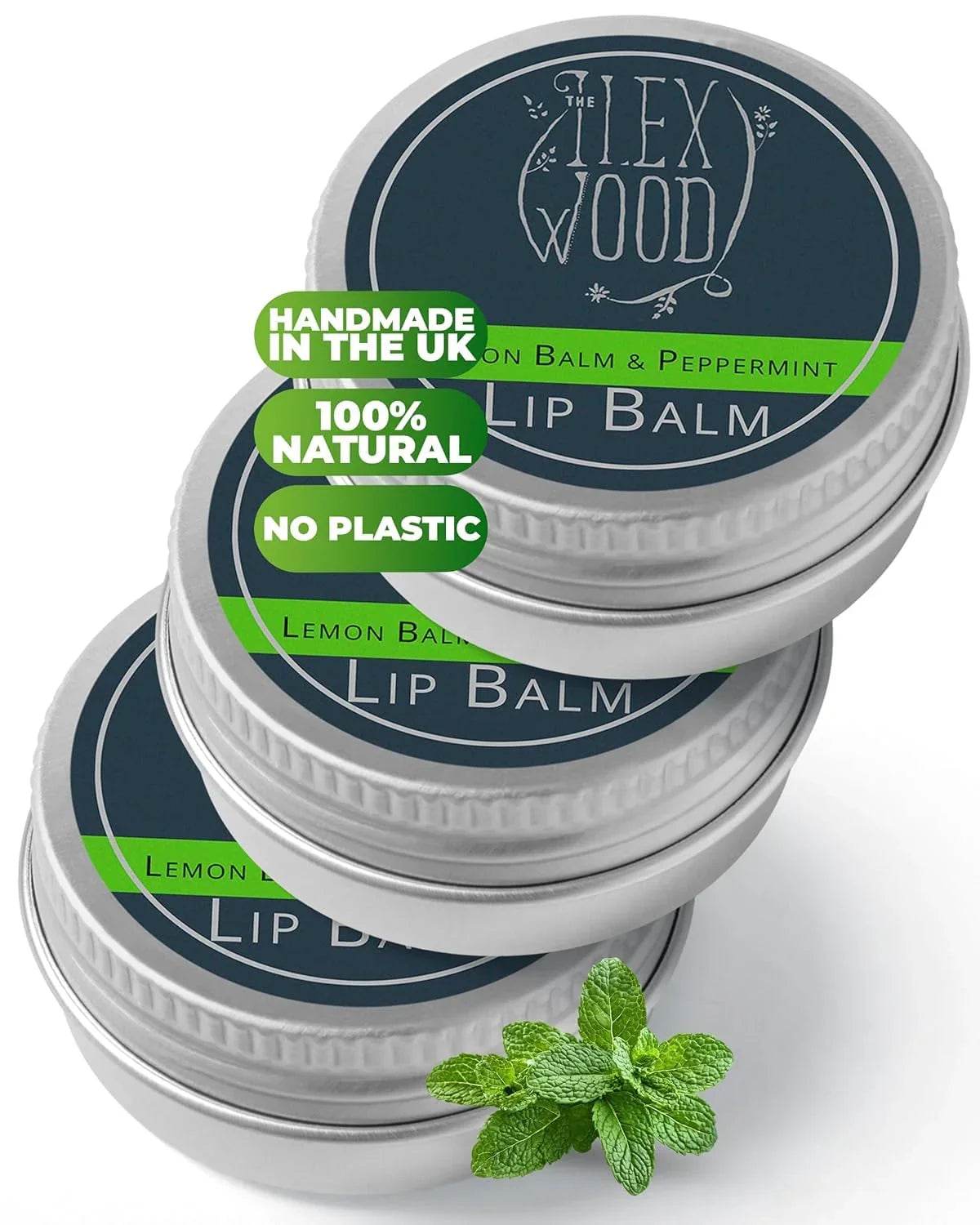 Vegan Lemon Balm and Peppermint Lip Balm Set of 3 (3 x 10ml) - The Ilex Wood