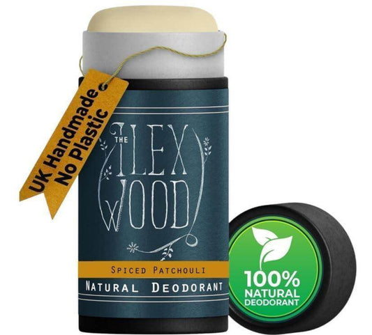 Spiced Patchouli Woody Natural Deodorant - 70ml. Natural Deo in Eco Friendly Cardboard Tube, Vegan, no Plastic, no Alcohol, no Toxins, no Aluminium Salts & Cruelty Free for Women & Men