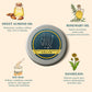 Ilex Wood dandelion and rosemary salve tin with ingredients and benefits on a beige background