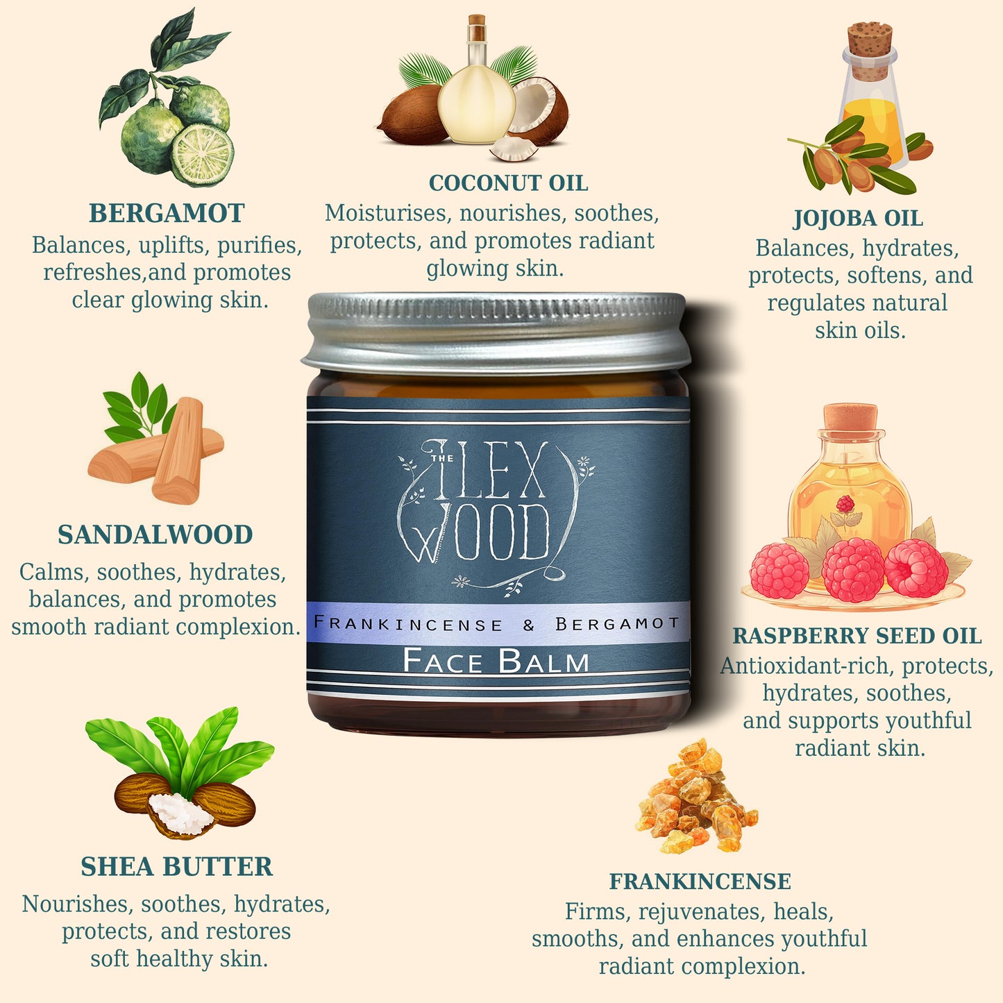 Frankincense and Bergamot Face Balm ingredients